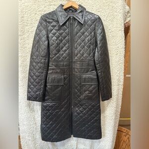 Express Genuine Leather Quilted Long Coat/Trenchcoat NWT